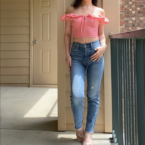 Free People Young Love Coral Striped Crop Top XS - Picture 2 of 10